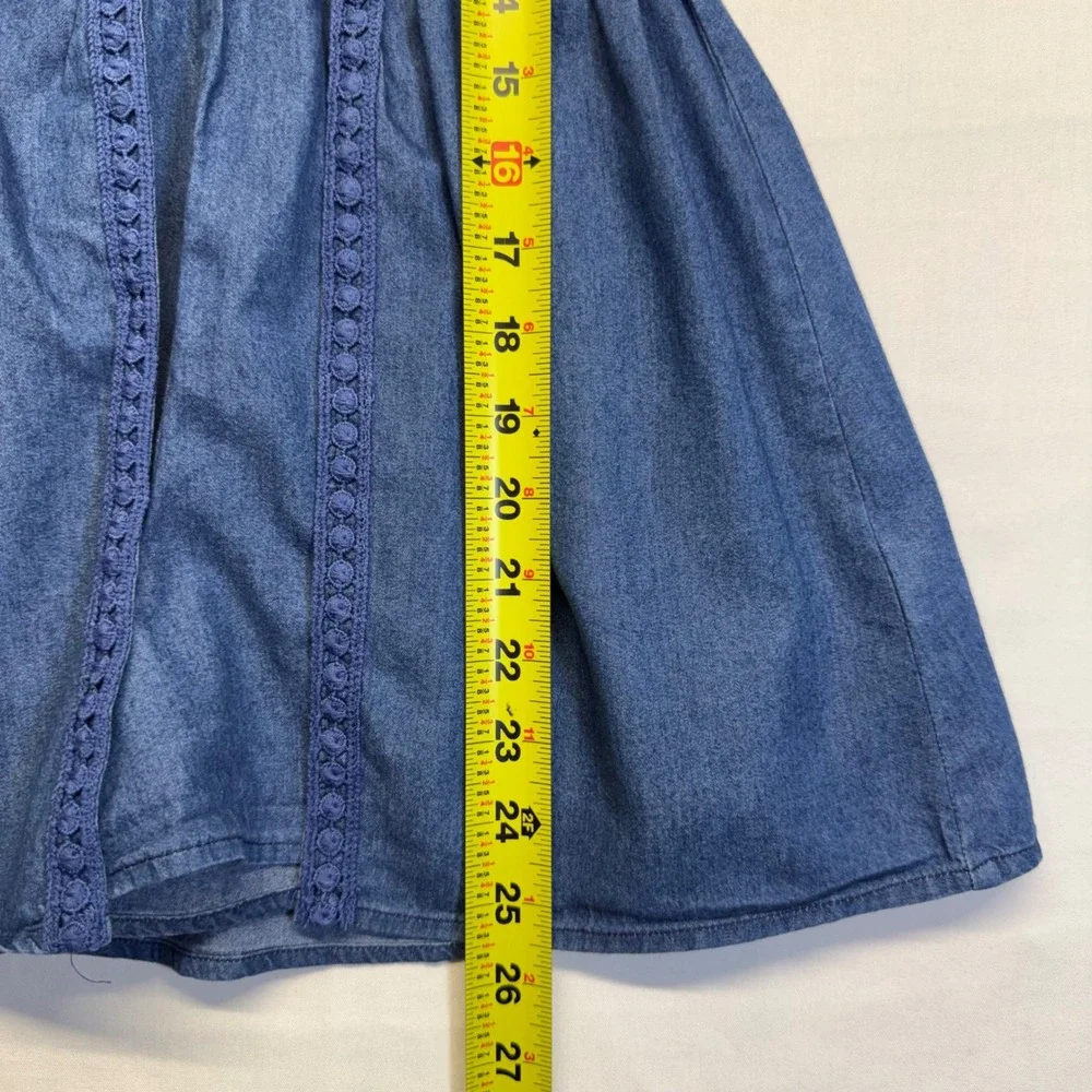 Justice Girls Size 7 Chambray Romper Dress Blue Skort Lace Trim Sleeveless Cute